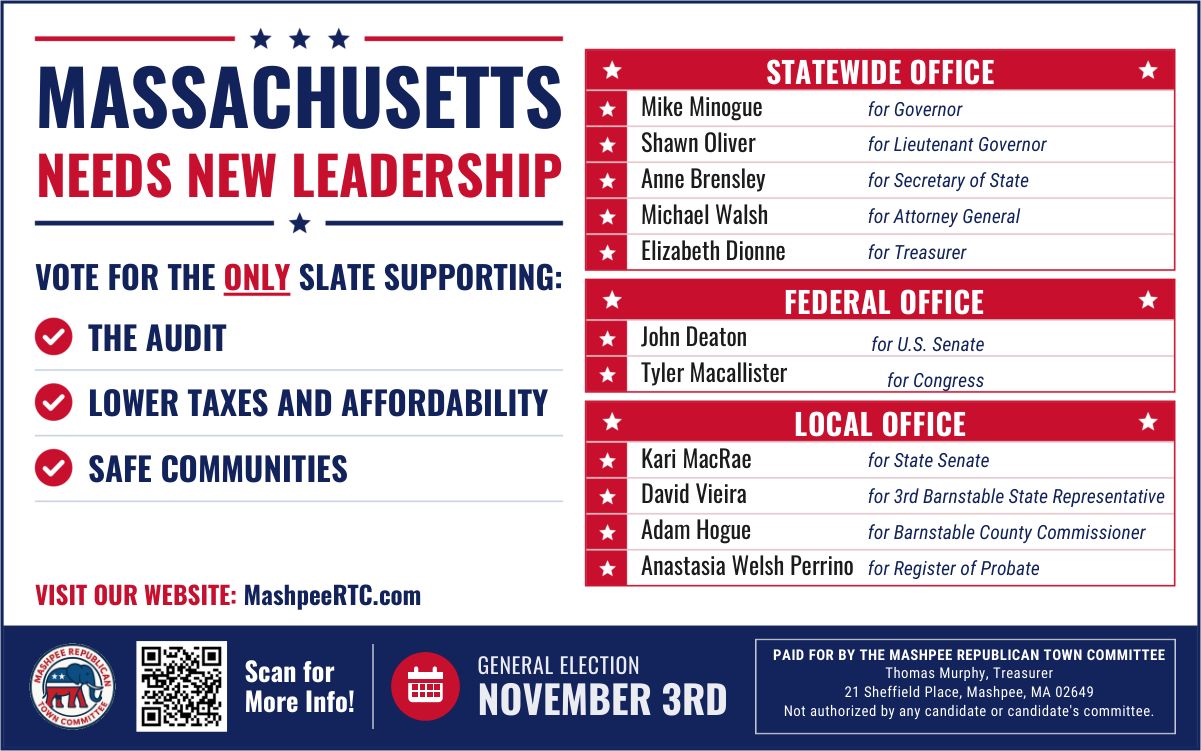 Mashpee RTC postcard: Massachusetts Needs New Leadership, the Republican slate